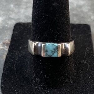 Taxco signed TL-RD 925 Sterling Mexico Turquoise Ring w/ divots Size 8